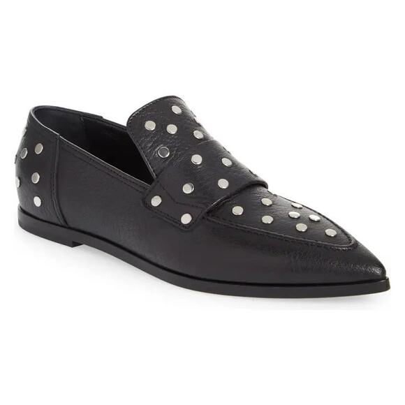 AGL NWOB Ines Studded Loafer Black Women's Size 42 (US 12) Pointed Toe Flats - Picture 1 of 9